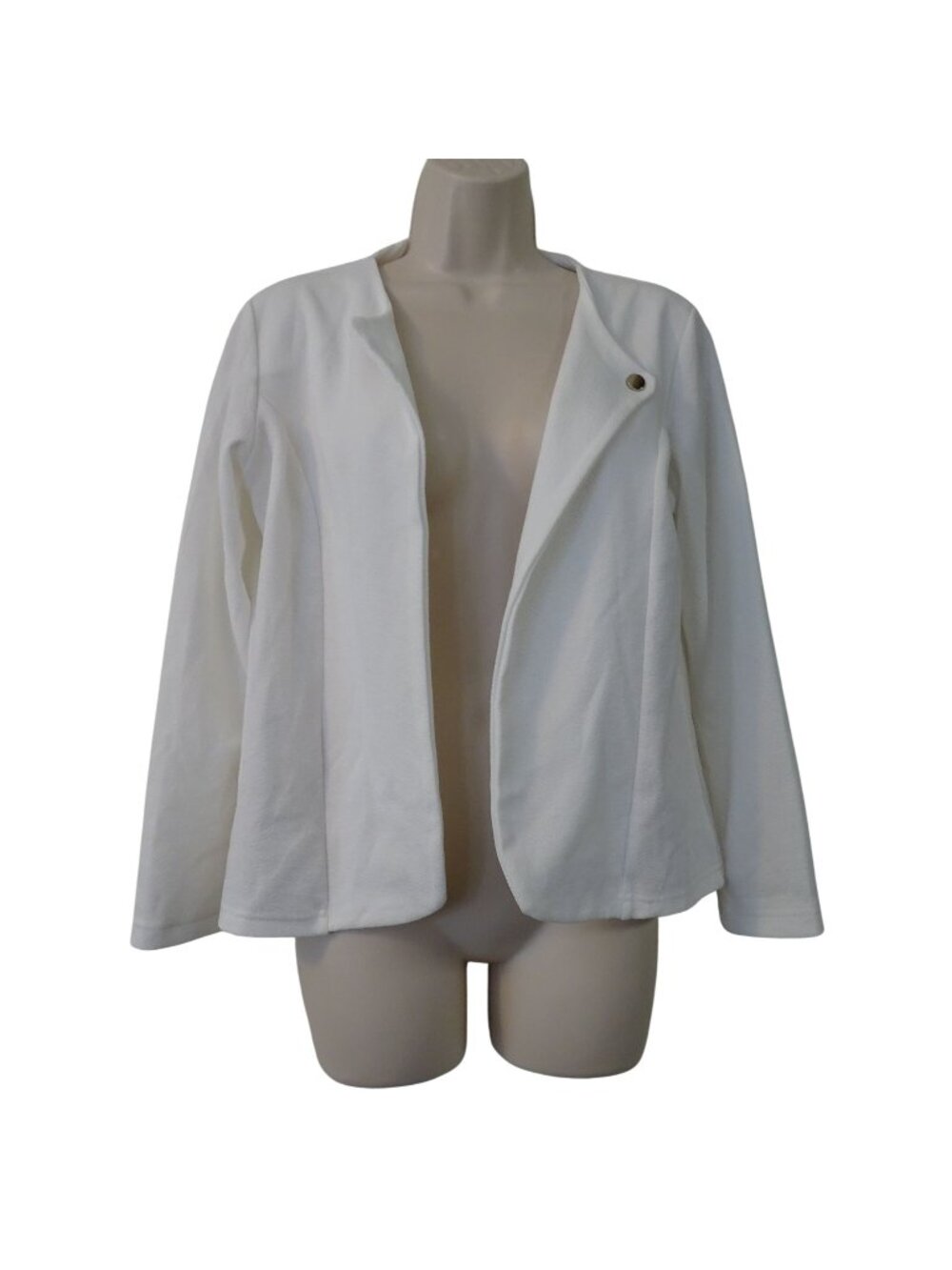 Secret White Open Front Blazer Jacket Women Size M Minimalist Coastal Grandma